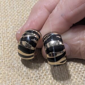 Vintage Black And Gold Zebra Stripe Hoop Pierced Earrings